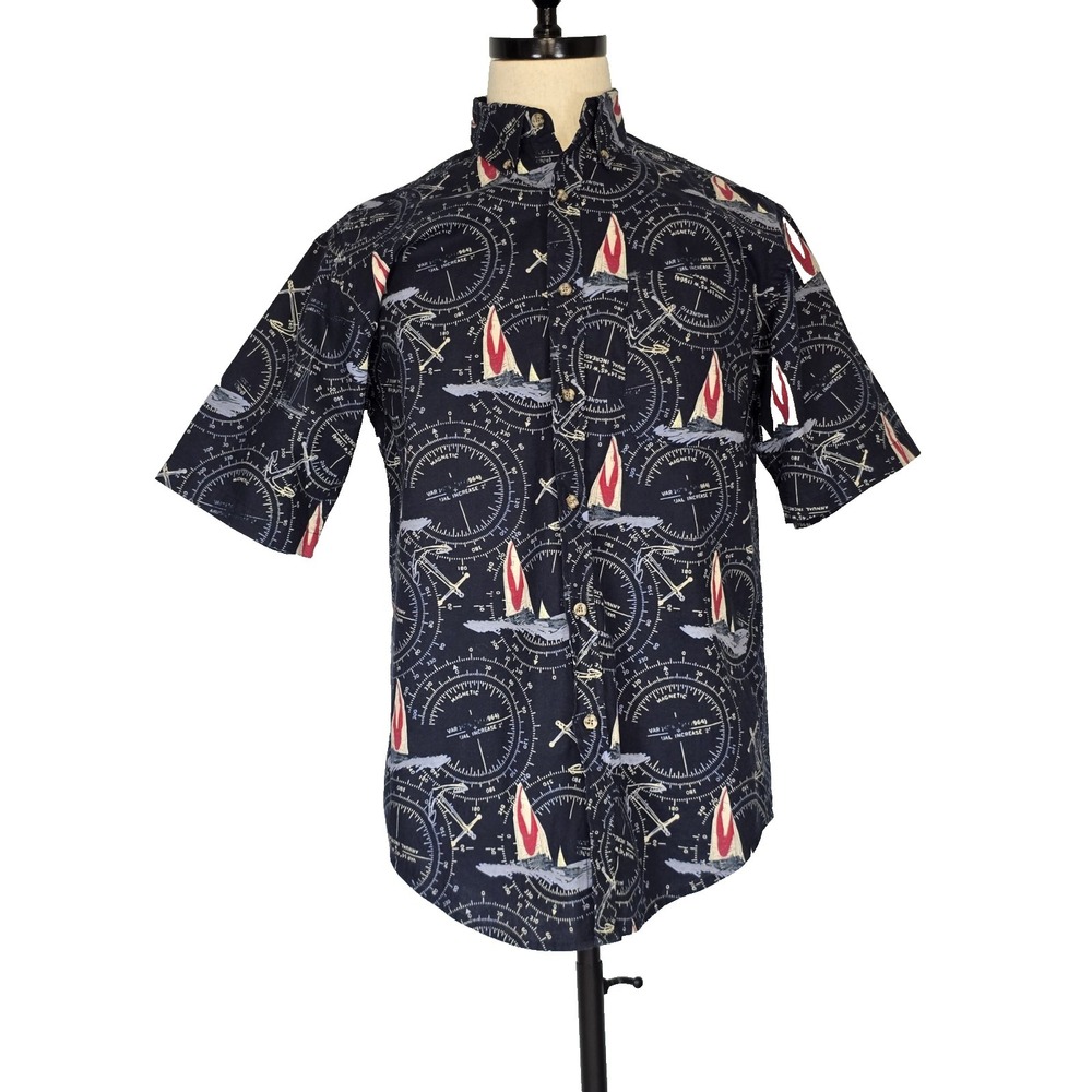 Puritan Mens Shirt XL Nautical Sailboat Compass Anchor Maritime Mariner Navy